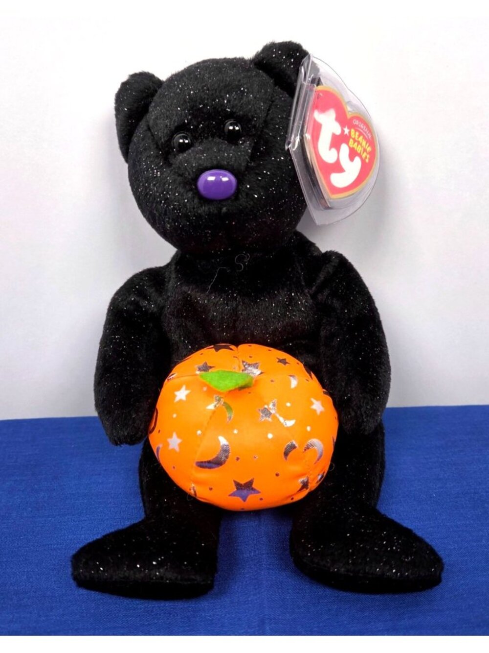 Ty Original Beanie Babies "Haunting" the Black Halloween Bear Holding a Pumpkin